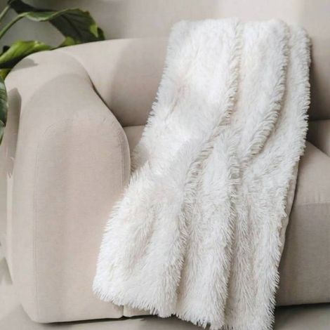 Plaid fausse fourrure poils longs blancs 130x170cm (1/5)
