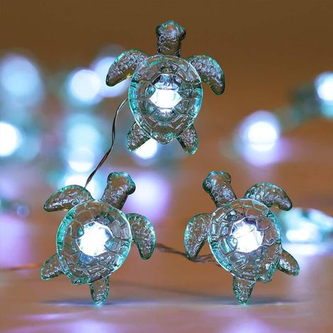 Guirlande lumineuse 4 m 40 LED Fée tortue étanche alimentée  8 modes avec télécommande et minuterie pour fête de mariage,festival,intérieur et extérieur (Tortue verte,Botier de batterie)
