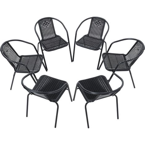 Set of 6 Black Garden Patio Metal Wicker Chairs