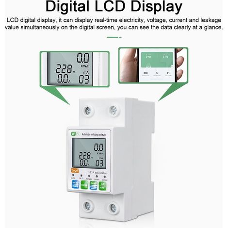 Protection de réenclenchement automatique intelligente Tuya ZigBee, voltmètre de courant multifonctionnel, écran LCD, passerelles de contrôle d'application mobile nécessaires (1/5)