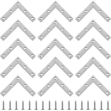 SHINING HOUSE 20 Pièces Equerre Plate avec 100 Vis, Équerre Angle En Forme De L Connecteur Métallique Plat, Equerre Fixation, Équerre Metal, Equerre Inox 80x64x15mm pour Fixation Meuble Menuisier Chai