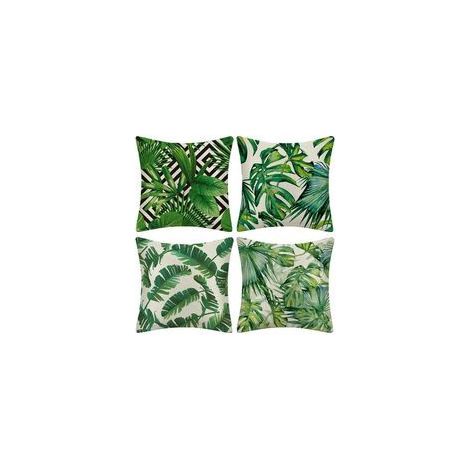 Housses de coussin extérieur imperméables – Lot de 4 – 45x45cm – Motif plantes tropicales – Fermeture éclair cachée – Pour jardin et salon (1/5)