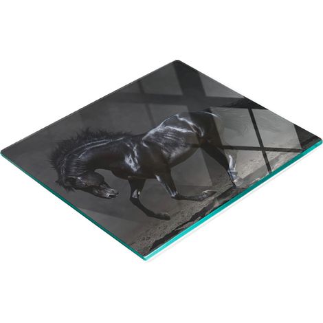 Tabla de cortar decorativa de cocina de vidrio templado con diseño de caballo negro, 60x52 cm. (1/5)