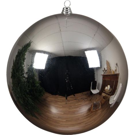 Bruchfeste Outdoor XXL Weihnachtskugel Silberfarben Ø 25 cm aus Kunststoff