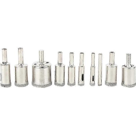 Lot de 10 forets diamantés de 6 à 30 mm pour le perçage du marbre et des carreaux de verre. (1/4)