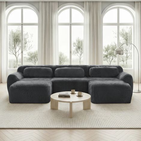 Modulares Sofa U-Form aus Plüsch grau rahmenlos OKMYHOME (1/5)
