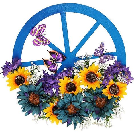 Couronne de fleurs printanières décorative ronde, pendentif à suspendre pour l'intérieur et l'extérieur. (1/4)