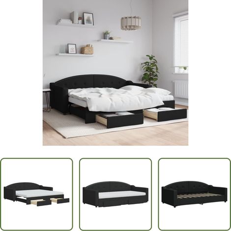 vidaXL Sofa-Bett - Tagesbett Ausziehbar mit Schubladen Schwarz 90x190 cm Stoff (1/5)