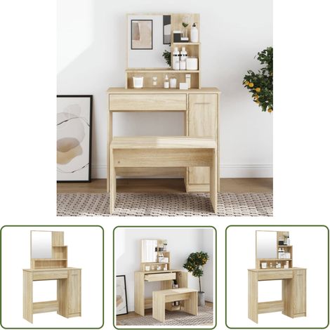 The Living Store Schminktisch mit Spiegel Sonoma-Eiche 86,5x35x136 cm - Schminktisch - Kosmetikschrank - Badezimmermöbel - Spiegelkommode - Makeup Tisch (1/5)