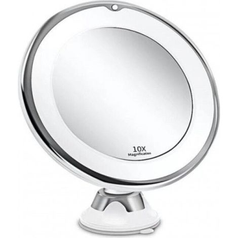 Miroir grossissant 10 x de salle de bain, miroir de maquillage avec lumière LED, rotatif et ventouse murale, miroir de salle de bain avec lumière