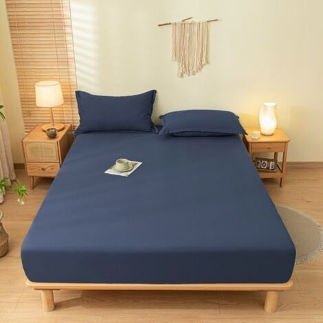 Bedding Lot de 1 Drap Housse Bleu Marine 180 x 200 cm Coupes de 35 cm pour Matelas épais Microfibre brossée (1/5)