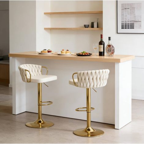 MEUBLIV Set di 2 sgabelli da bar girevoli avorio crema, regolabili, con schienale (1/5)