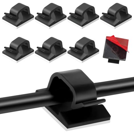 50 clips câble, auto-adhésif, nylon, noir, gestion fils, bureau, maison, voiture (1/5)
