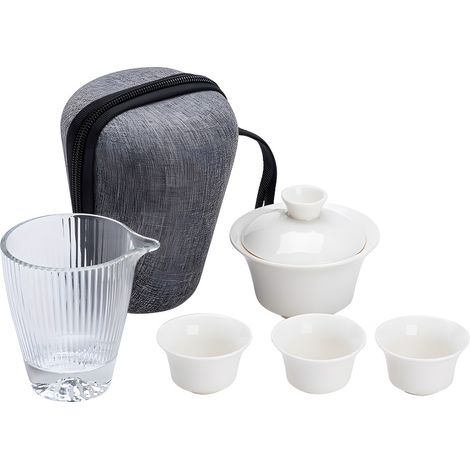 Service à thé Kung Fu de voyage en céramique (gaiwan), bol à thé en porcelaine blanche jade « gras de mouton », format portable, idéal pour la maison, les affaires, les sorties et les hôtels. (1/5)