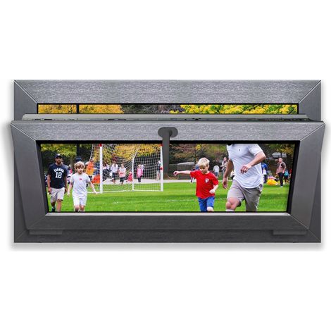 Anthrazitfarbenes Fenster, dreifach verglast, PVC 85 x 45 cm, kippbar 850 x 450 cm, Profil 70 mm PVC RU lorac