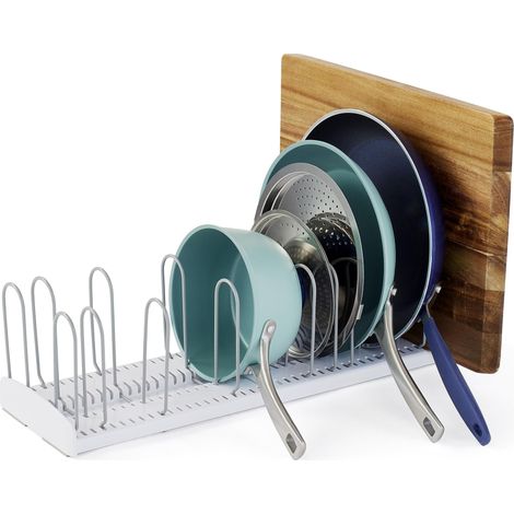 Étagère extensible pour couvercles et casseroles - Organiseur de couvercles de casseroles réglables pour rangement de cuisine - 31,8 à 55,9 cm de large - Blanc (1/5)