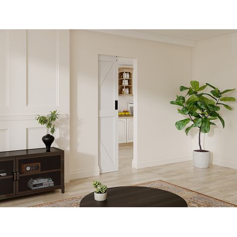 Porte coulissante avec système à galandage en bois et MDF - blanc - H205 x 93 cm - NEFARA (1/4)