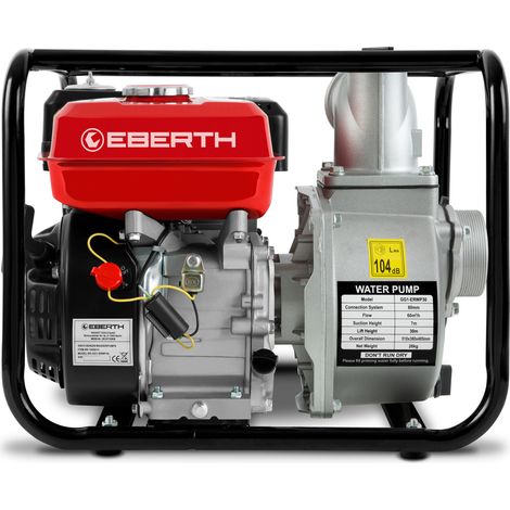 Eberth – Pompe à eau thermique 6,5CV 4T 60000L/h – Moteur à essence 4 temps – Hauteur de refoulement 30m – Pour chantiers humides