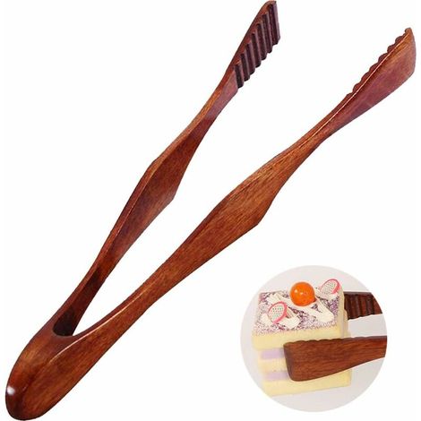 Pince à Griller Professionnelle en Bois Clip Alimentaire en Bois Naturel Durable, Respectueux de l'environnement, Adapté à la Cuisine, au Camping, au Grill, au Buffet, au Restaurant Etc(Brun)