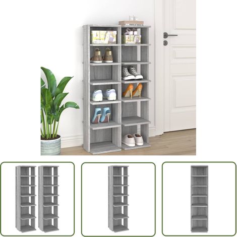 The Living Store Schuhregale 2 Stk. Grau Sonoma 27,5x27x102 cm Holzwerkstoff - Schuhregal - Schuhschrank - Garderobe - Aufbewahrungssystem - Wohnzimmer Dekoration (1/5)