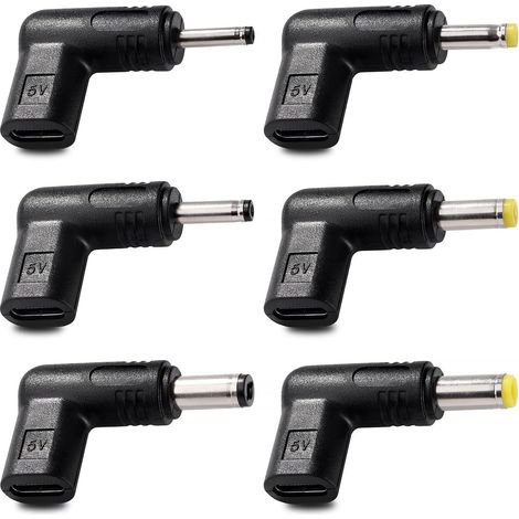 JSSEVN 6-teiliges USB-C-auf-DC-5V-Adapterset, USB 3.1 Typ C Buchse auf DC Stecker PD-Emulator 90-Grad-Triggeradapter, für kleine Lüfter (1/5)
