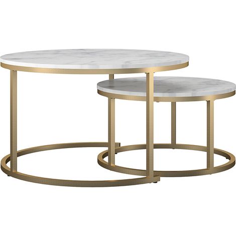 Amelia-Tables basses gigognes aspect marbre blanc