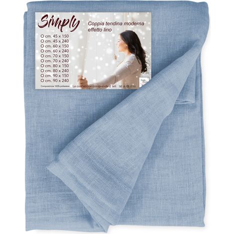 Coppia tendine vetro moderne SIMPLY Azzurro - tessuto poliestere bouclè semitrasparente, orlino tunnel COPPIA (2 TELI) CM. 80X150
