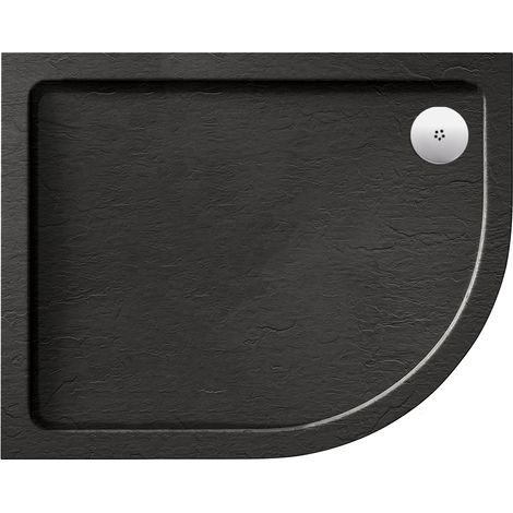 Aquadart Luxury Black Slate Effect Shower Tray - Standard Chrome Waste - Offset Quad - RH - 1000 x 800mm