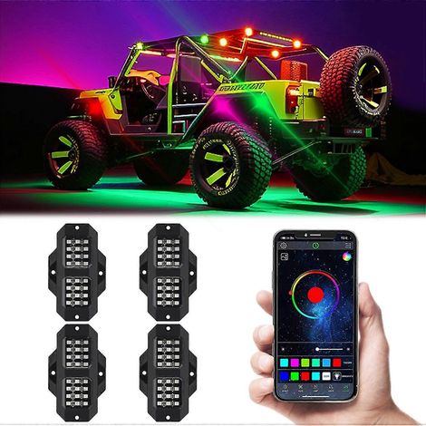 4-teiliges LED-Unterbodenbeleuchtungsset, farbenfrohe LED-Autobeleuchtung, App-Steuerung, Lichtleisten, IP68 wasserdicht, Helligkeit