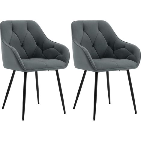 WOLTU 2x Dining Chairs, Velvet Dining Chairs with Backrest Dining Room Chairs, Dark Grey (1/5)