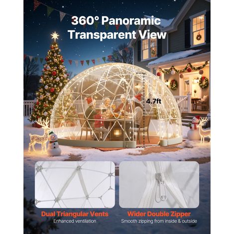 Abri dôme jardin 2.9 x 1.75 m bulle transparente extérieure 2-4 pers imperméable géodésique serre avec fenêtre PVC igloo terrasse camping fête mariage (1/5)