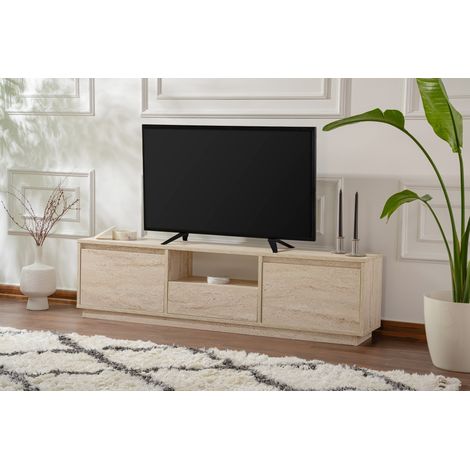 Meuble TV couleur travertin 160 cm – Panneau de particules 100 % mélaminé 18 mm – Hauteur 42 cm – Profondeur 29,5 cm (1/10)