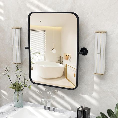 Costway – Miroir mural rectangulaire pivotant 76,5 × 56 cm – Verre incassable avec film antidéflagrant – Cadre en métal brossé – Installation verticale/horizontale (1/5)