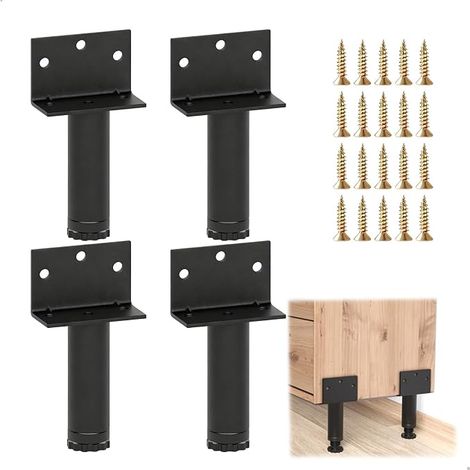 Adjustable Furniture Legs, 8-9.5 cm Furniture Legs, Height Adjustable Legs, Metal Furniture Legs for Tables Sofa, Bedside Tables and Chairs, 4 Pieces, Black (1/5)