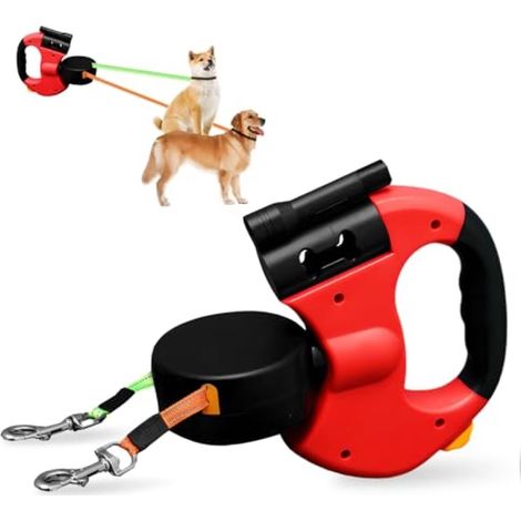 Guinzaglio doppio retrattile per 2 cani - guinzaglio retrattile da 3 metri con impugnatura leggera e antiscivolo - Adatto a cani di piccola e media taglia fino a (1/5)