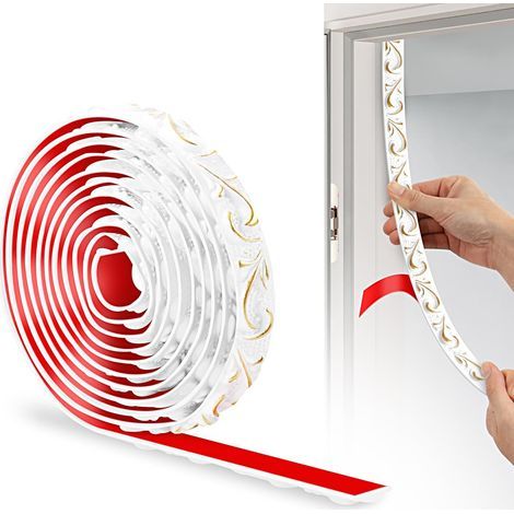 Bande Décorative en PVC, 100cm×2.5cm, Bordure de Papier Peint 3D, Frise Murale Adhesive, Convient our les Linteaux, les Plinthes, les Armoires, les Revêtements Muraux(Or Blanc) (1/4)