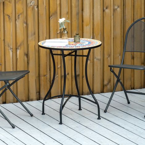 Runder Gartentisch Ø 60 cm aus Metall und Mosaik, für den Innen- und Außenbereich, Rot