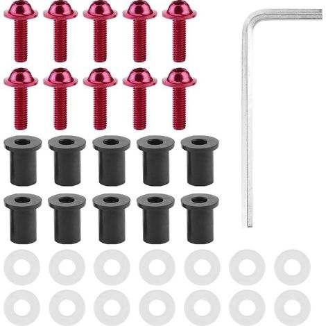 Bolts of windshield of motorcycle, washers nut, Kit of fitment universal of fairing of motorcycle red 10 pieces (1/5)