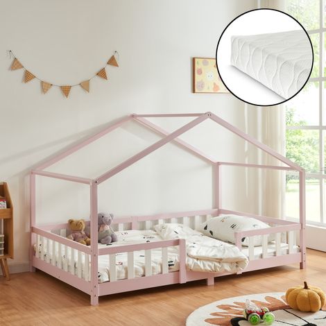 Letto per Cameretta Treviolo a Forma di Casetta con Materasso 120x200 cm Rosa [en.casa] [neu.haus]