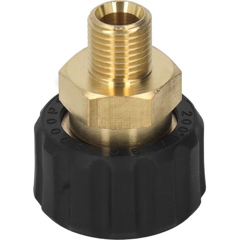 Adaptateur pour nettoyeur haute pression en laiton et caoutchouc anticorrosion G1/4" vers M22 x 1,5 mm, filetage mâle/femelle, diamètre extérieur 14 mm. (1/5)