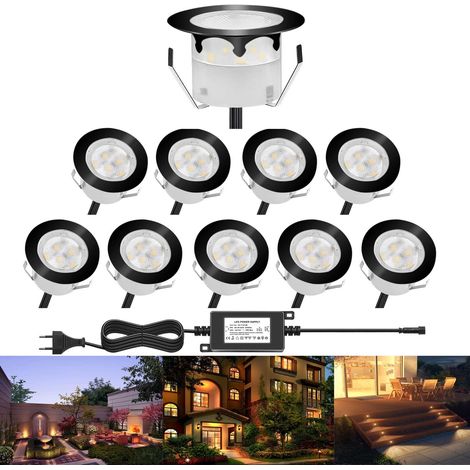 10 Spot LED Eclairage Extérieur Encastrable Sol Terrasse Bois,45mm Spots Encastré Extérieur Fait en IP67 DC12V 1W Avec Alimentation EU Pour Jardin Escalier Patio RGB (1/5)