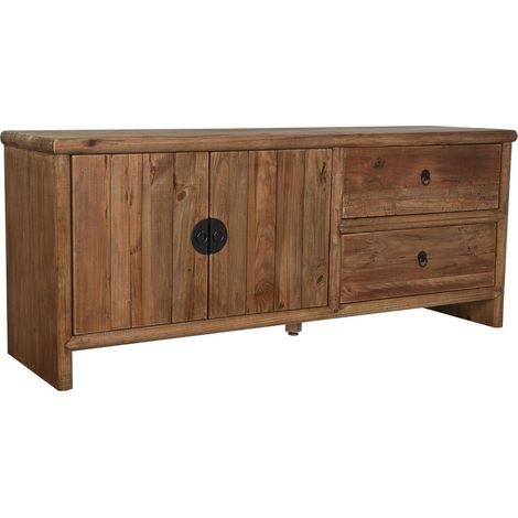 Meuble TV en bois recyclé coloris naturel - Longueur 156 x Profondeur 44 x hauteur 65 cm -PEGANE- (1/5)