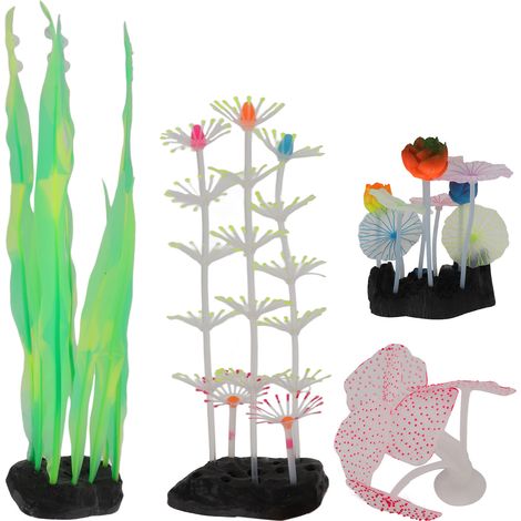 Kit de 4 décorations lumineuses pour aquarium, en silicone, simulant des coraux, pour poissons et plantes (lot de 5). (1/5)