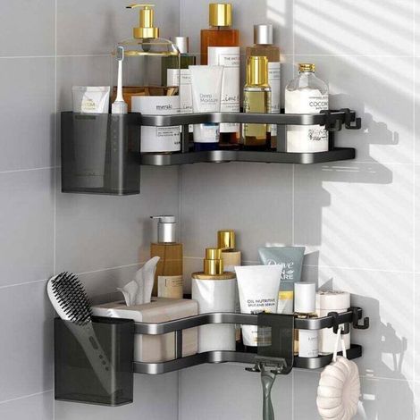 Etagere Salle de Bain Accessoire, Etagere Douche Sans Percage, 2 Pcs Etagere Salle de Bain Sans Percage, Etagere de Douche Sans P (1/4)