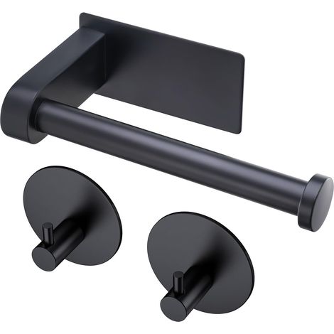 Porte-papier toilette sans perçage - Noir - Avec 2 crochets adhésifs - En acier inoxydable - Avec colle - Pour salle de bain (1/5)