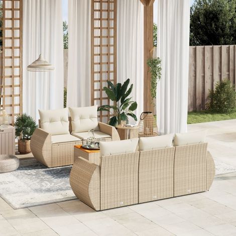 Juego de sofás jardín con cojines 6 pzas ratán sintético beige vidaXL (1/3)