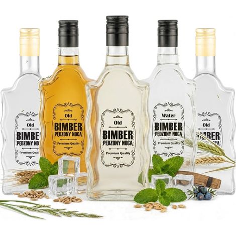 5 Flaschen à 500 ml für selbstgebrannten Schnaps (Night Wave) mit Aufdruck für Wodka-Tinktur (1/5)