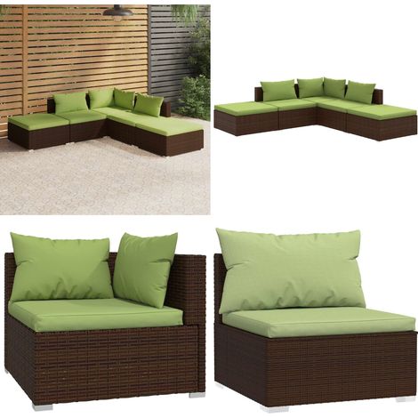Salon de jardin 5 pcs avec coussins résine tressée marron - Meubles De Jardin - Salon De Jardin - Ensemble De Canapés - Canapé D'angle - Canapé Extérieur - Home & Living (1/5)