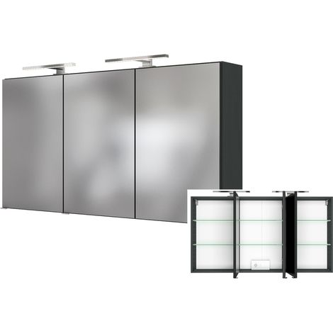 Badmöbel Spiegelschrank 3D mit LED LOUROSA-03 in Graphitgrau (1/3)