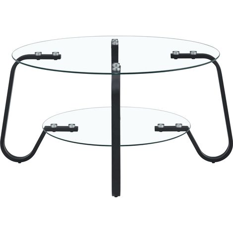 Runder Couchtisch mit 2 Ebenen aus gehärtetem Glas und schwarzem Metall 80x45 cm (1/5)